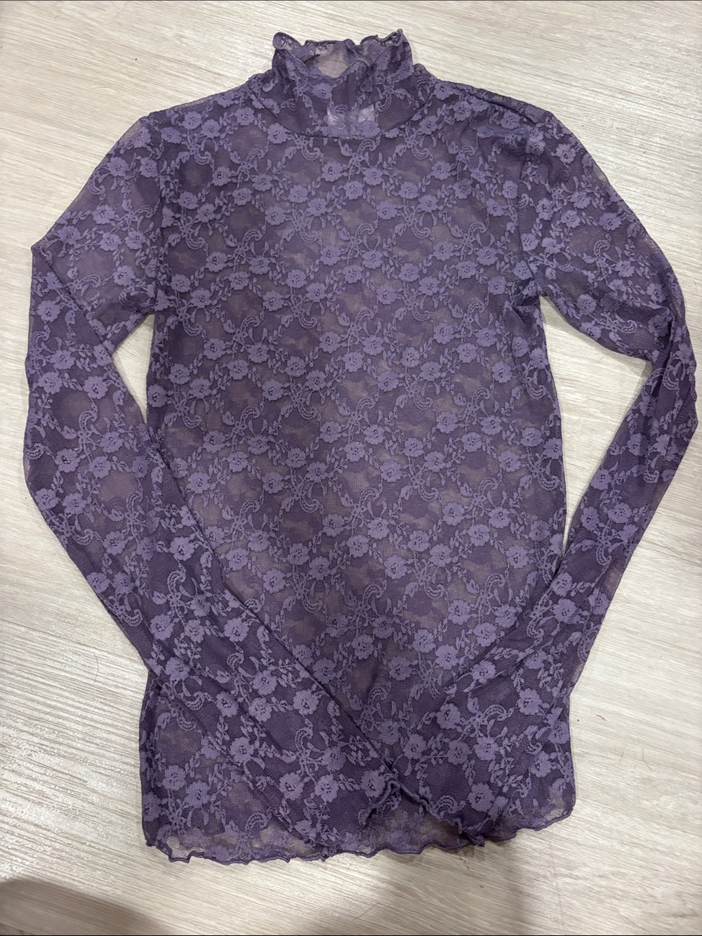 Urban Outfitters Purple Floral Lace Long-Sleeve Mock Neck Top
